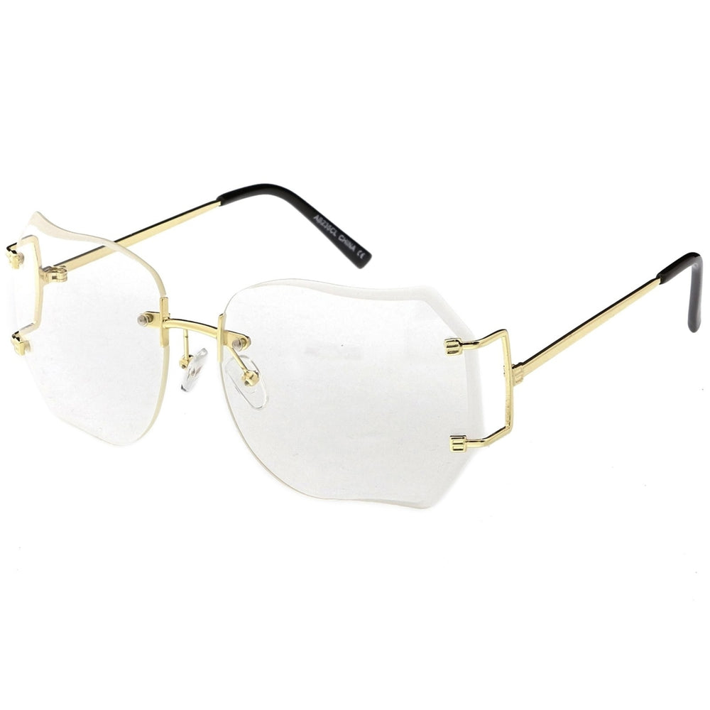 Oversize Rimless Square Glasses Slim Metal rams Beveled Clear Lens 61mm Image 2