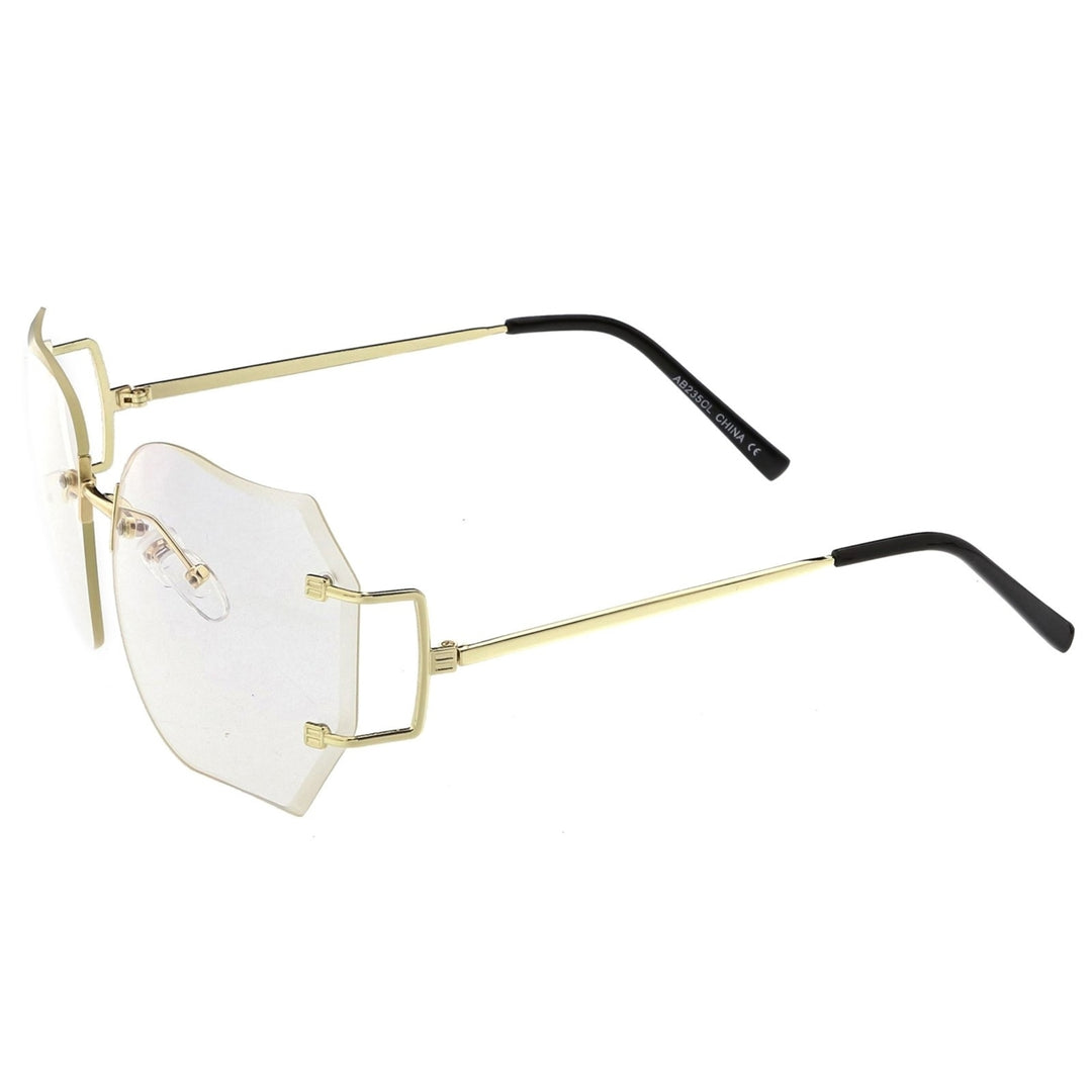 Oversize Rimless Square Glasses Slim Metal rams Beveled Clear Lens 61mm Image 3