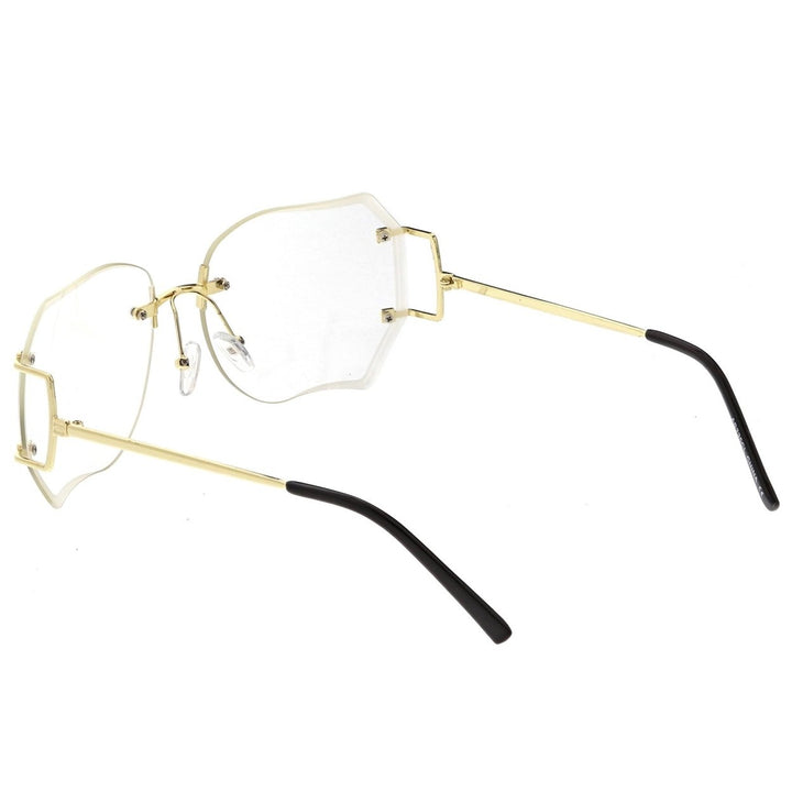 Oversize Rimless Square Glasses Slim Metal rams Beveled Clear Lens 61mm Image 4