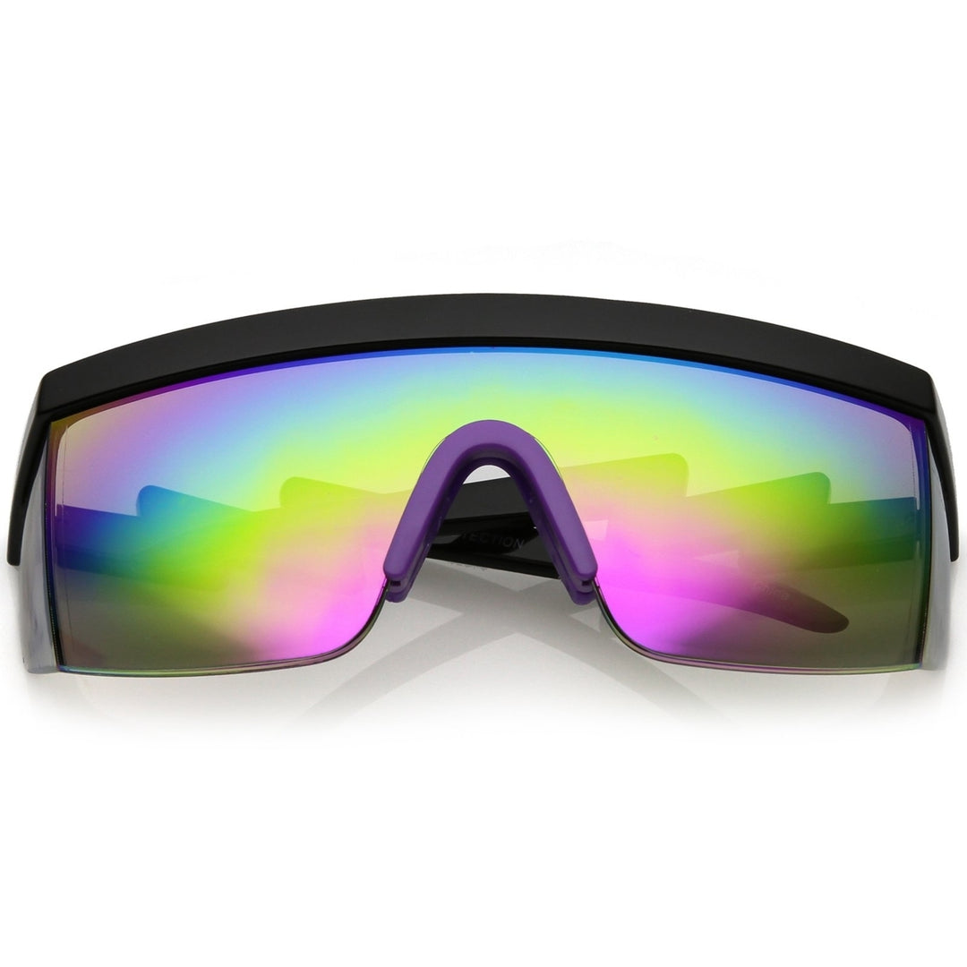 Oversize Semi Rimless Goggle Shield Sunglasses Mirrored Lens 60mm Image 1