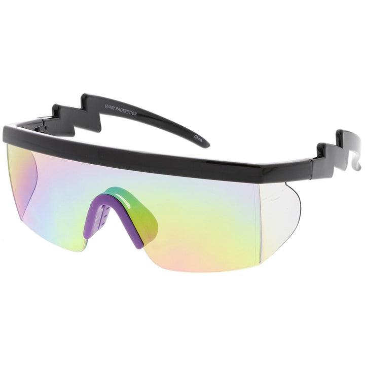 Oversize Semi Rimless Goggle Shield Sunglasses Mirrored Lens 60mm Image 2