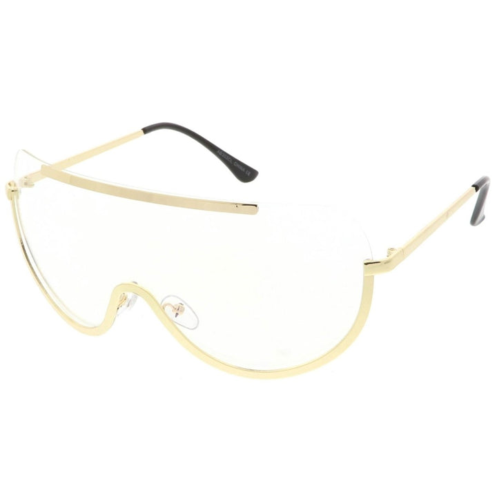 Oversize Semi Rimless Shield Eyeglasses Metal Trim Clear Mono Lens 65mm Image 2