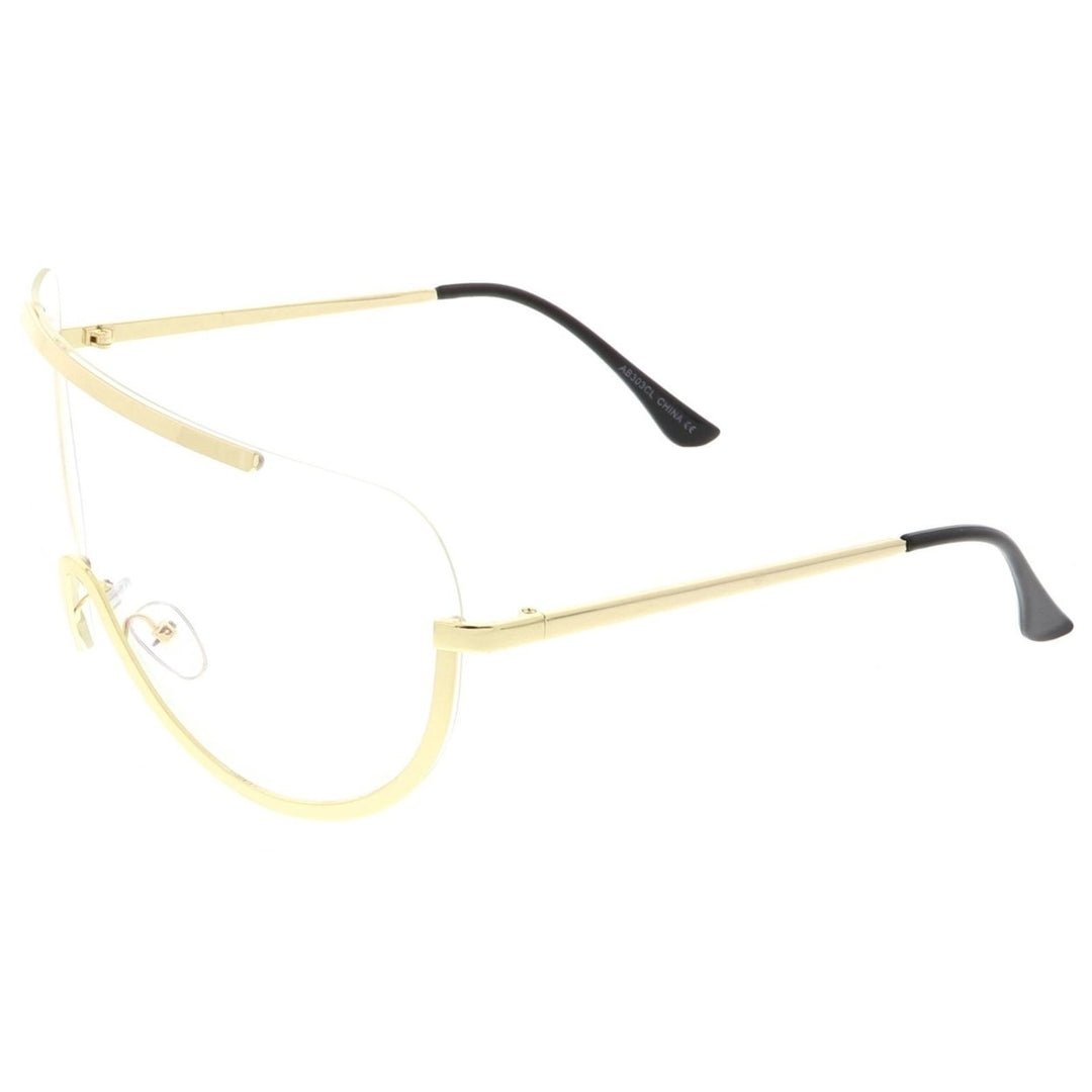 Oversize Semi Rimless Shield Eyeglasses Metal Trim Clear Mono Lens 65mm Image 3