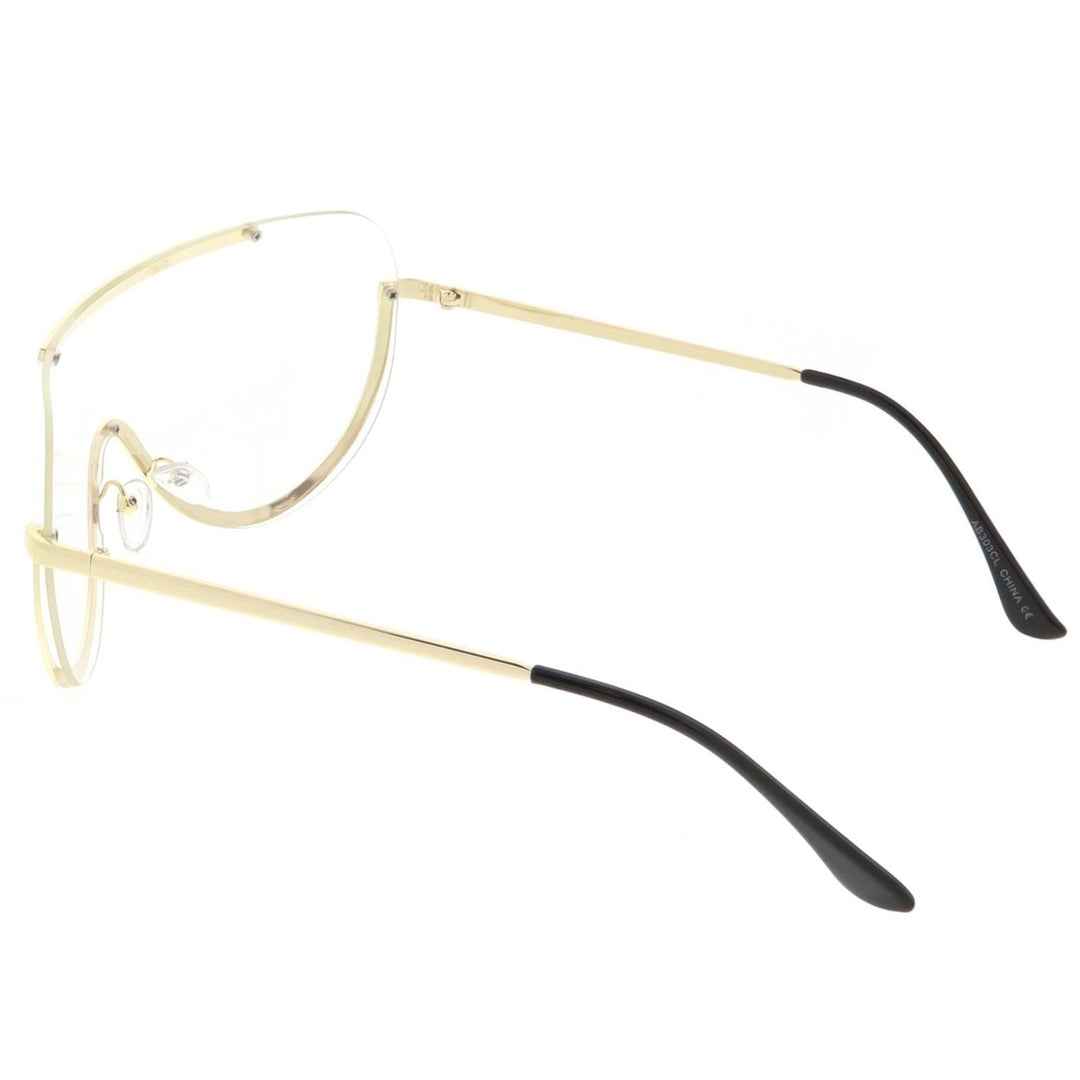 Oversize Semi Rimless Shield Eyeglasses Metal Trim Clear Mono Lens 65mm Image 4