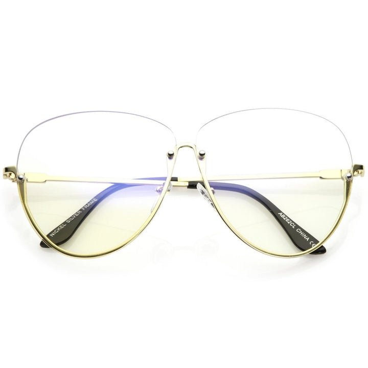 Oversize Semi-Rimless Eyeglasses Clear Lens Metal Frame Rivet Details 64mm Image 1