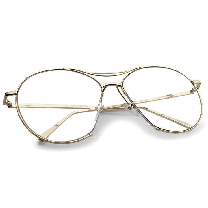 Oversize Semi-Rimless Brow Bar Round Clear Flat Lens Aviator Eyeglasses 59mm Image 4