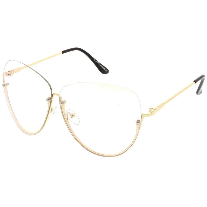 Oversize Semi-Rimless Eyeglasses Clear Lens Metal Frame Rivet Details 64mm Image 2