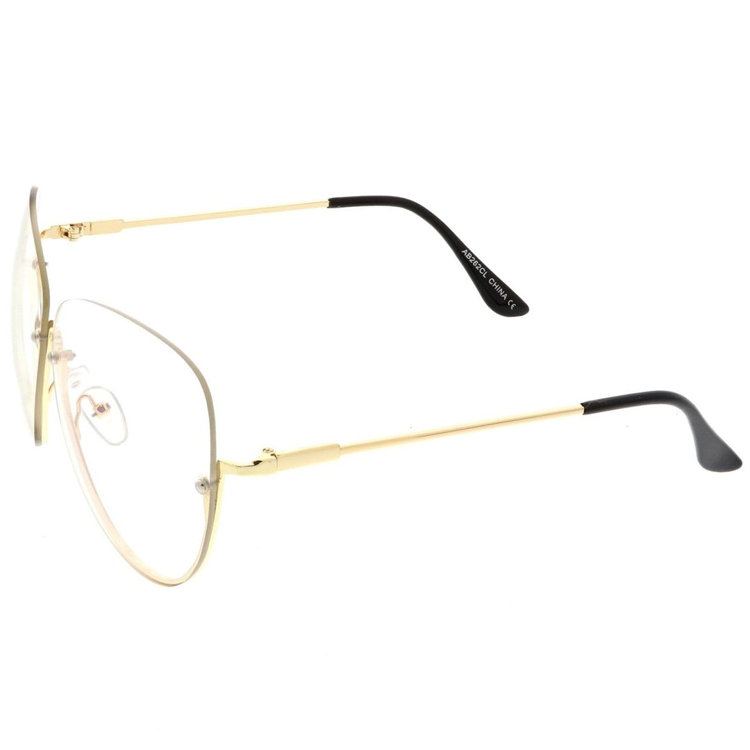 Oversize Semi-Rimless Eyeglasses Clear Lens Metal Frame Rivet Details 64mm Image 3