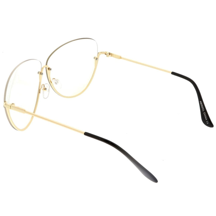 Oversize Semi-Rimless Eyeglasses Clear Lens Metal Frame Rivet Details 64mm Image 4