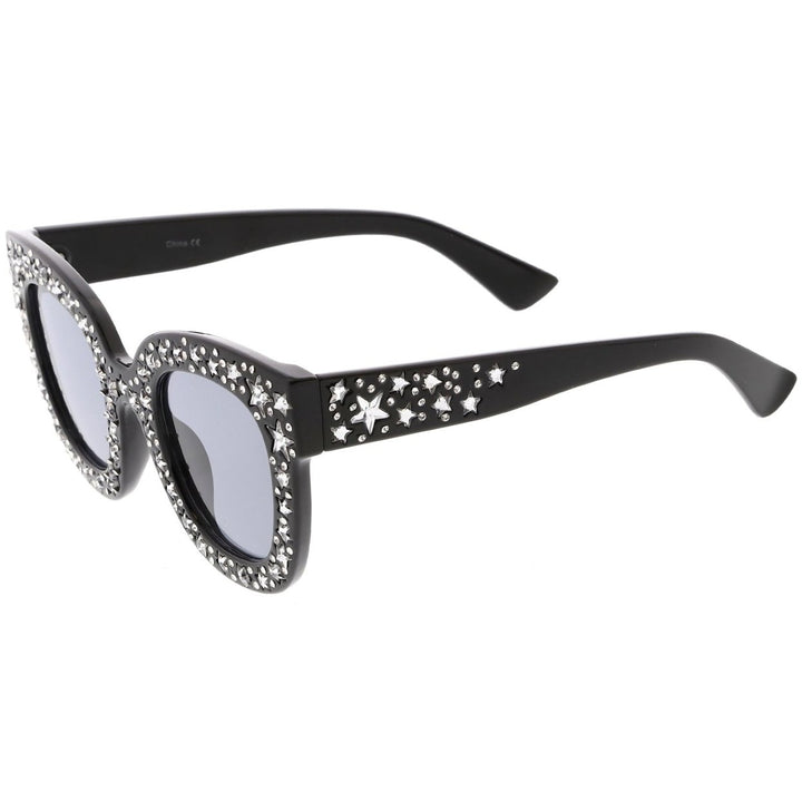 Oversize Star Rhinestones Cat Eye Sunglasses Wide Arms Square Lens 48mm Image 3