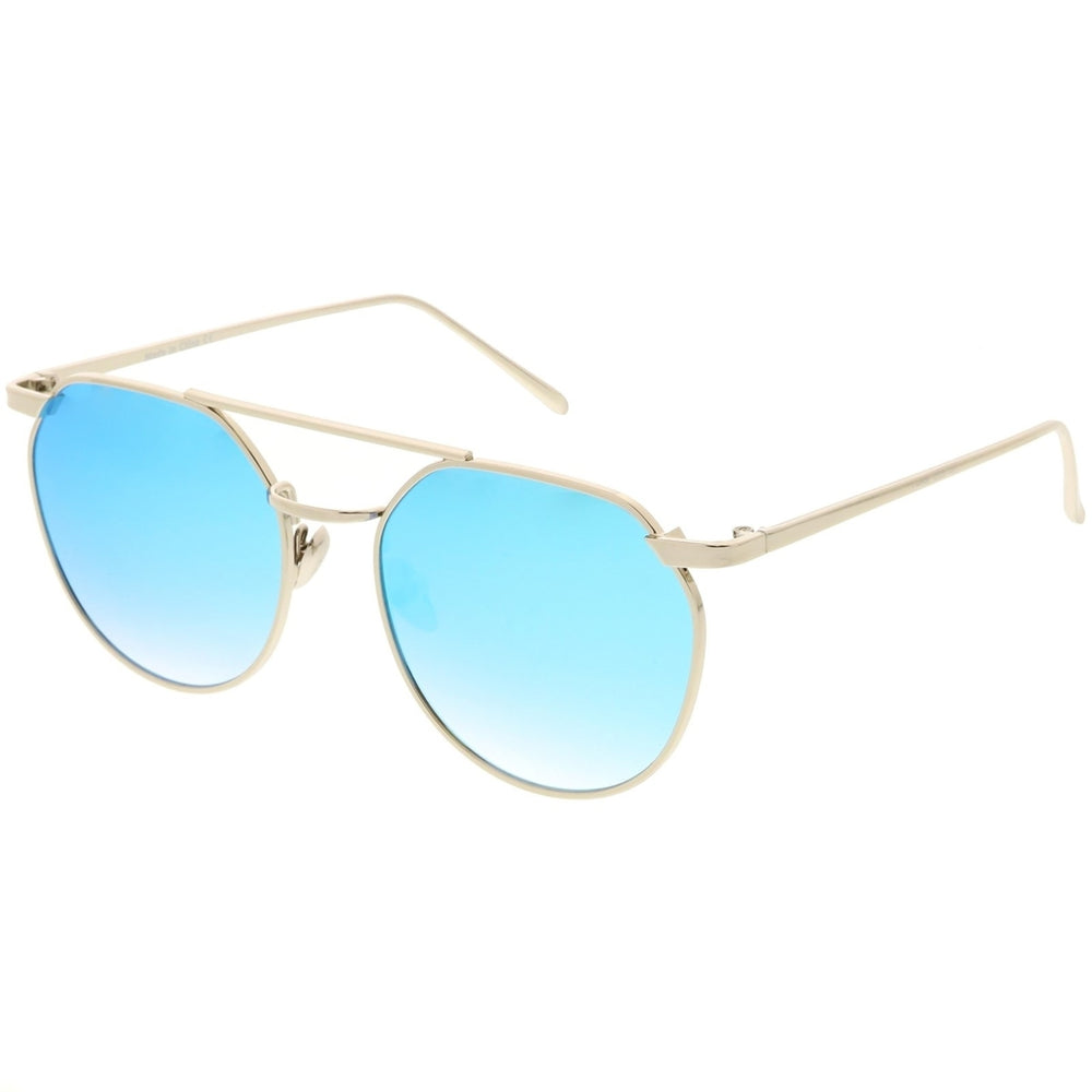 Premium Aviator Sunglasses Double Nose Bridge Colored Mirror Round Flat Lens 53mm Image 2