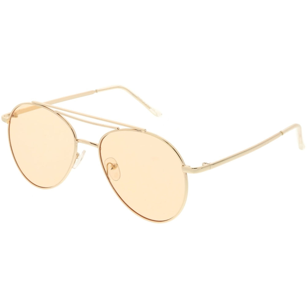 Premium Aviator Sunglasses 55mm Round Flat Lens Double Crossbar Slim Metal Arms Image 2