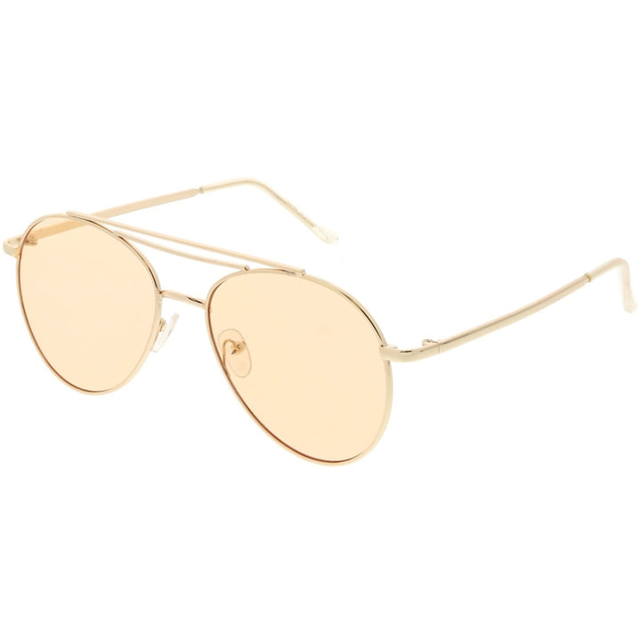 Premium Aviator Sunglasses Double Crossbar Slim Metal Arms Round Flat Lens 55mm Image 2