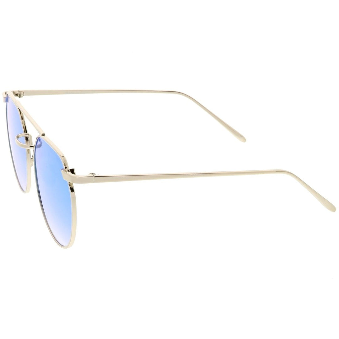 Premium Aviator Sunglasses Double Nose Bridge Colored Mirror Round Flat Lens 53mm Image 3