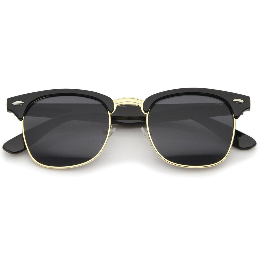 Premium Half Frame Horn Rimmed Sunglasses with Metal Rivets Image 1