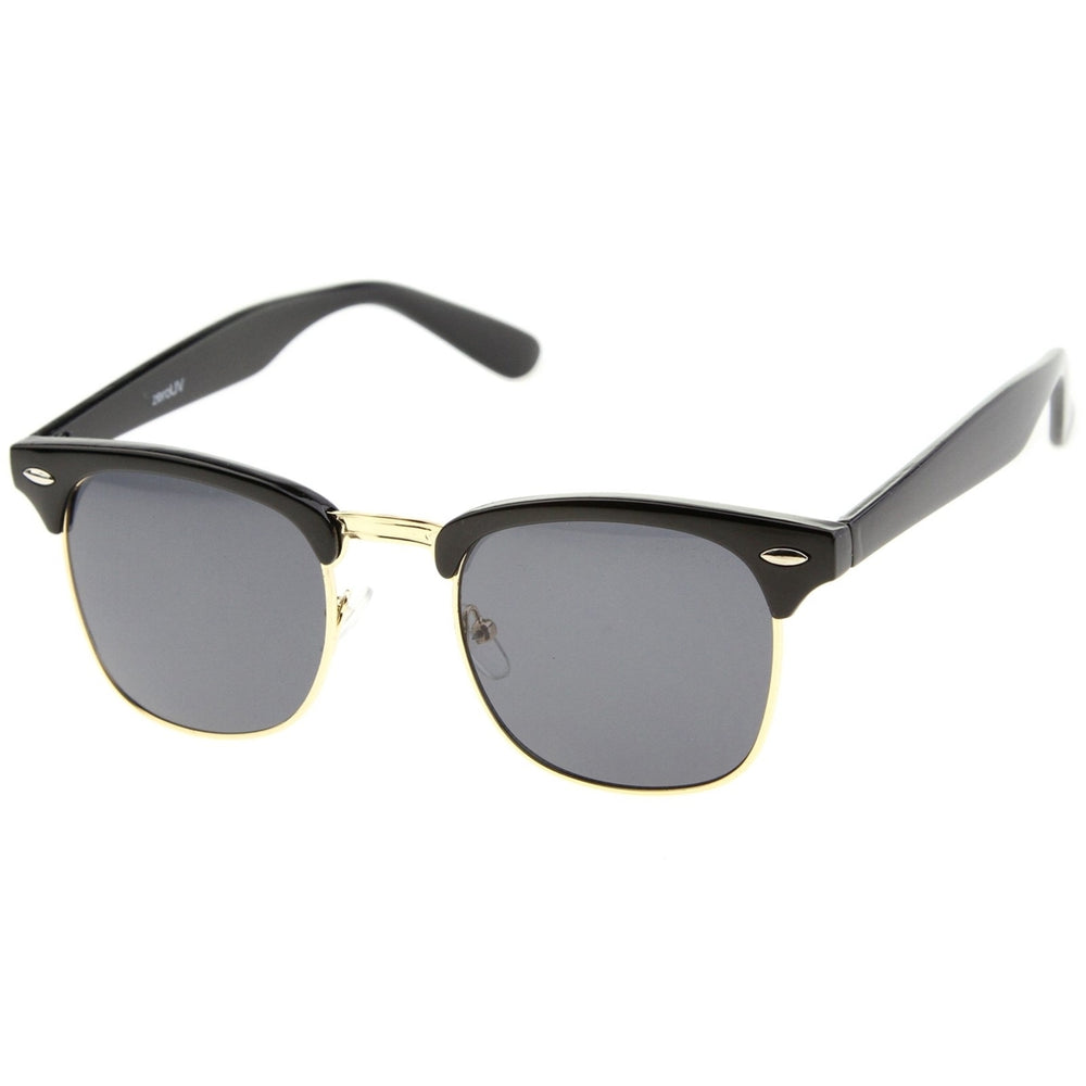 Premium Half Frame Horn Rimmed Sunglasses Metal Rivets UV400 Polycarbonate Lenses Image 2