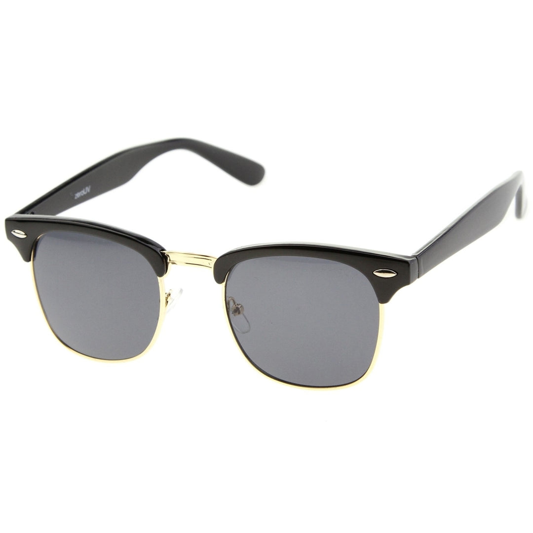 Premium Half Frame Horn Rimmed Sunglasses with Metal Rivets Image 2