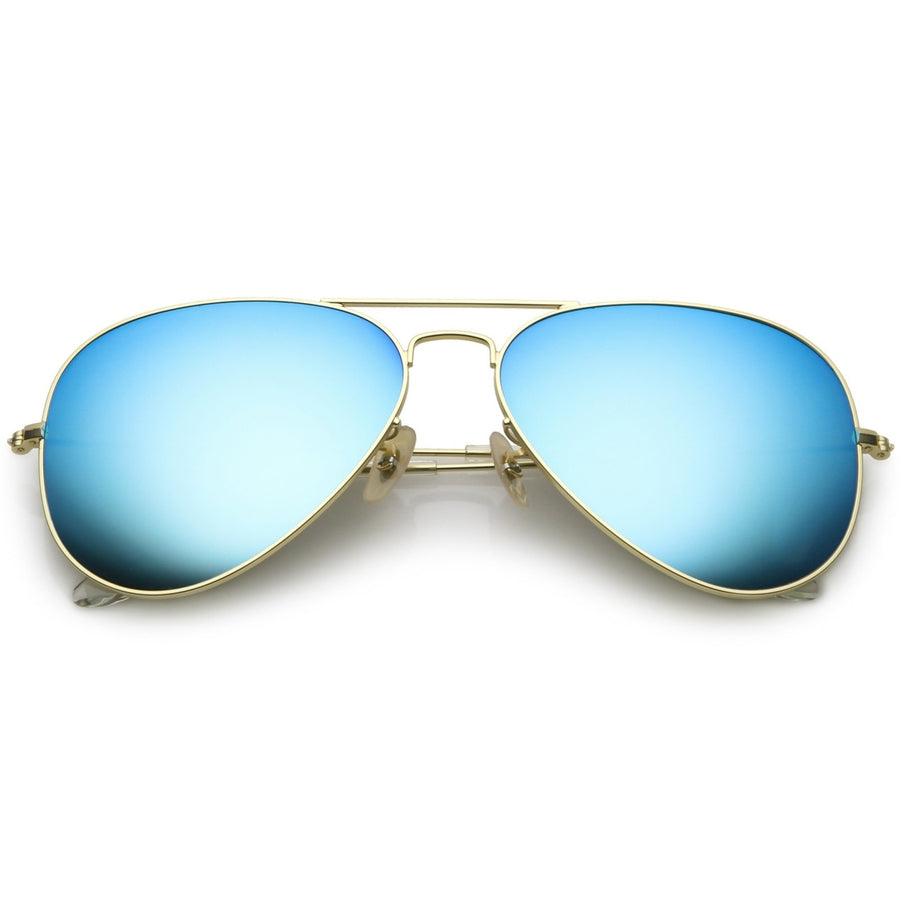 Premium Large Classic Matte Metal Aviator Sunglasses With Colored Mirror Glass Lens 61mm Image 1