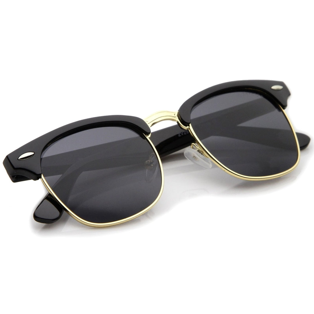 Premium Half Frame Horn Rimmed Sunglasses with Metal Rivets Image 4