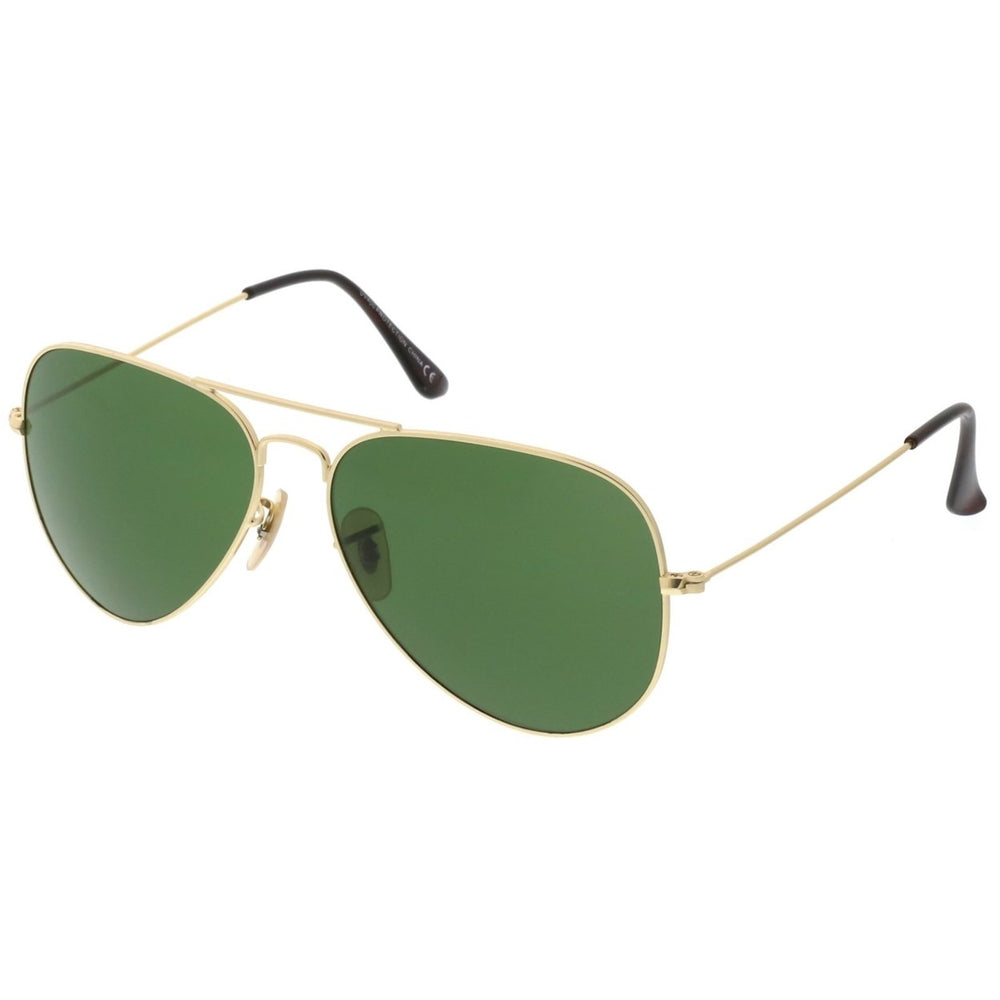 Premium Matte Metal Aviator Sunglasses Green Tinted Glass Lens 61mm Frame Image 2