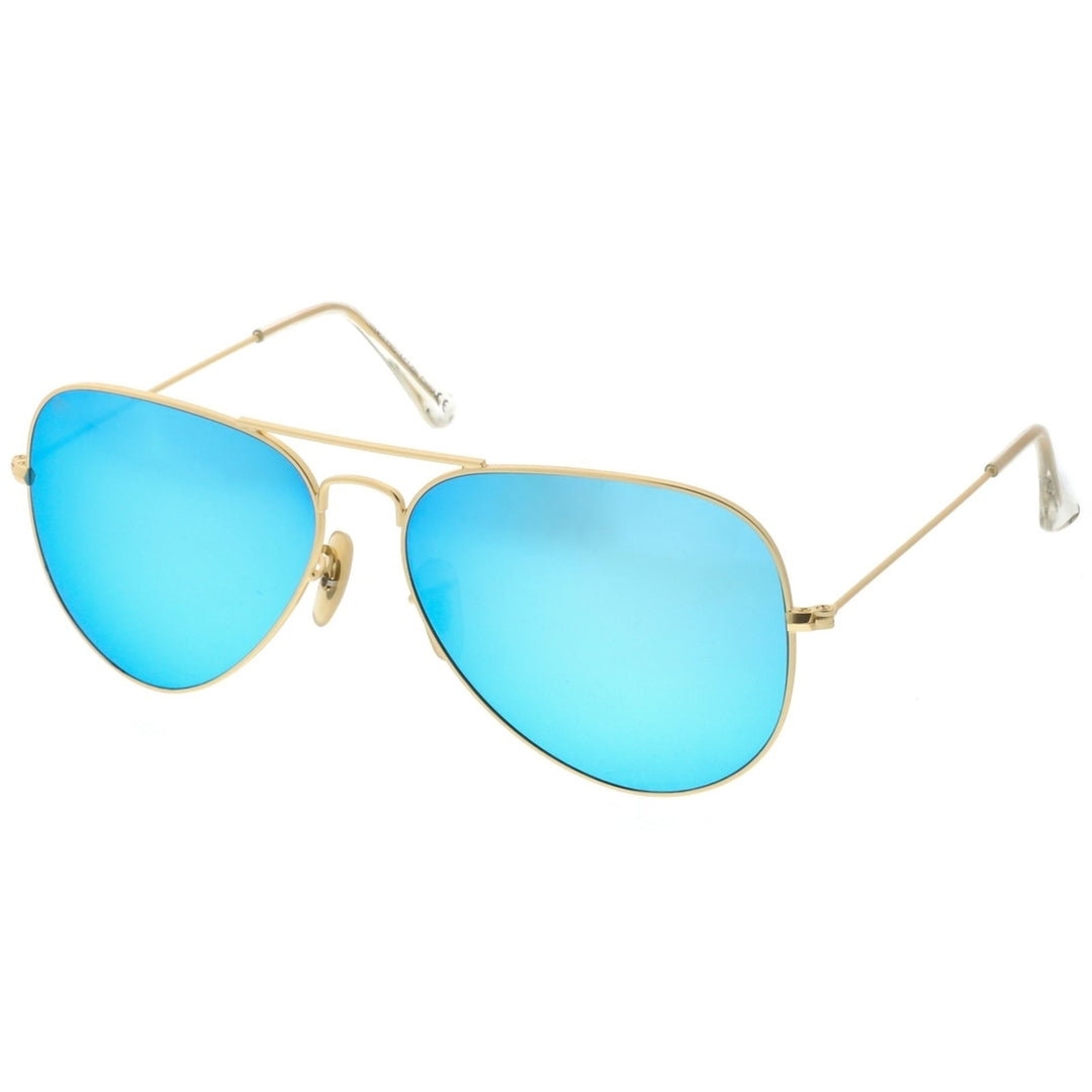 Premium Large Classic Matte Metal Aviator Sunglasses With Colored Mirror Glass Lens 61mm Image 3