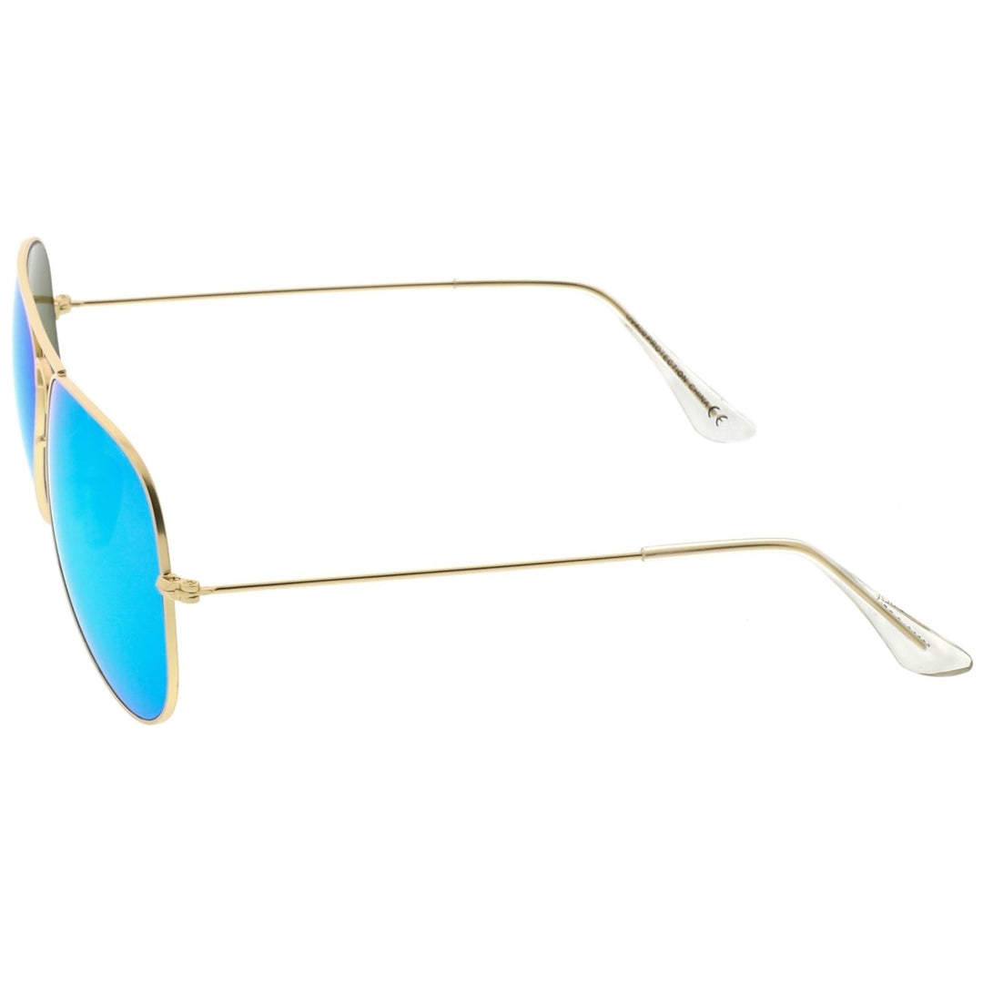 Premium Large Classic Matte Metal Aviator Sunglasses With Colored Mirror Glass Lens 61mm Image 4