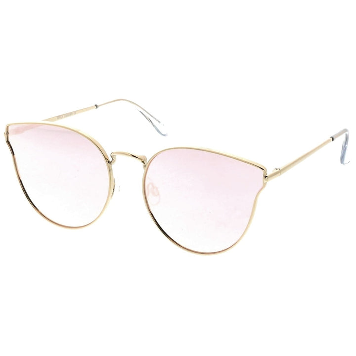Premium Metal Cat Eye Sunglasse With Slim Arms And Round Colored Mirror Flat Lens 54mm Image 4