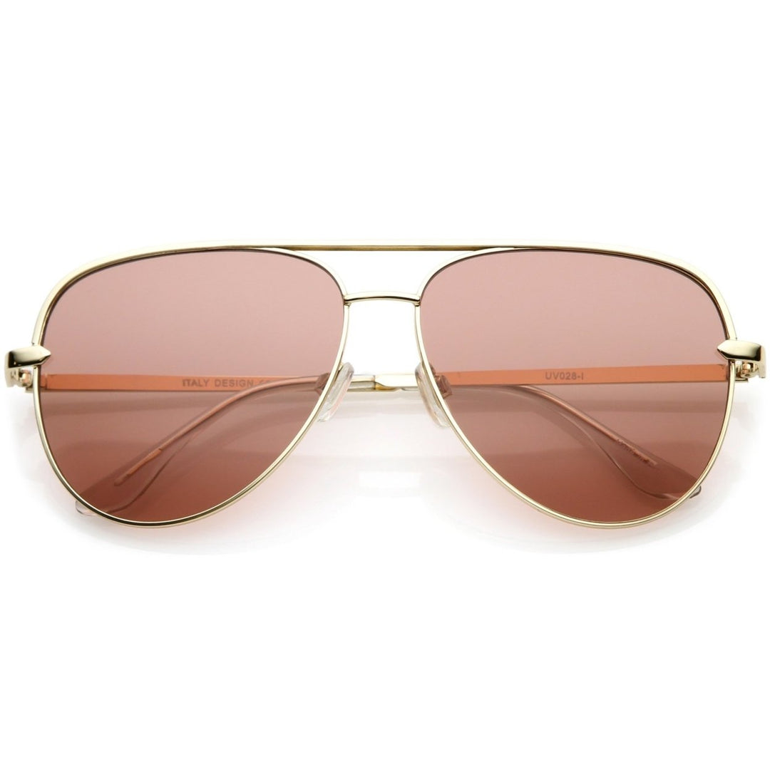 Premium Oversize Metal Aviator Sunglasses With Colored Flat Lens And Crossbar 60mm Image 1