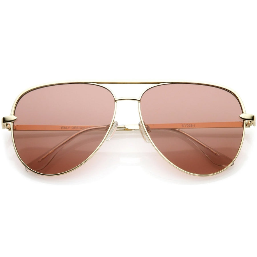 Premium Oversize Metal Aviator Sunglasses With Colored Flat Lens And Crossbar 60mm Image 1