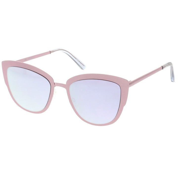 Premium Oversize Metal Cat Eye Sunglasses With Colored Mirror Lens 54mm Image 2