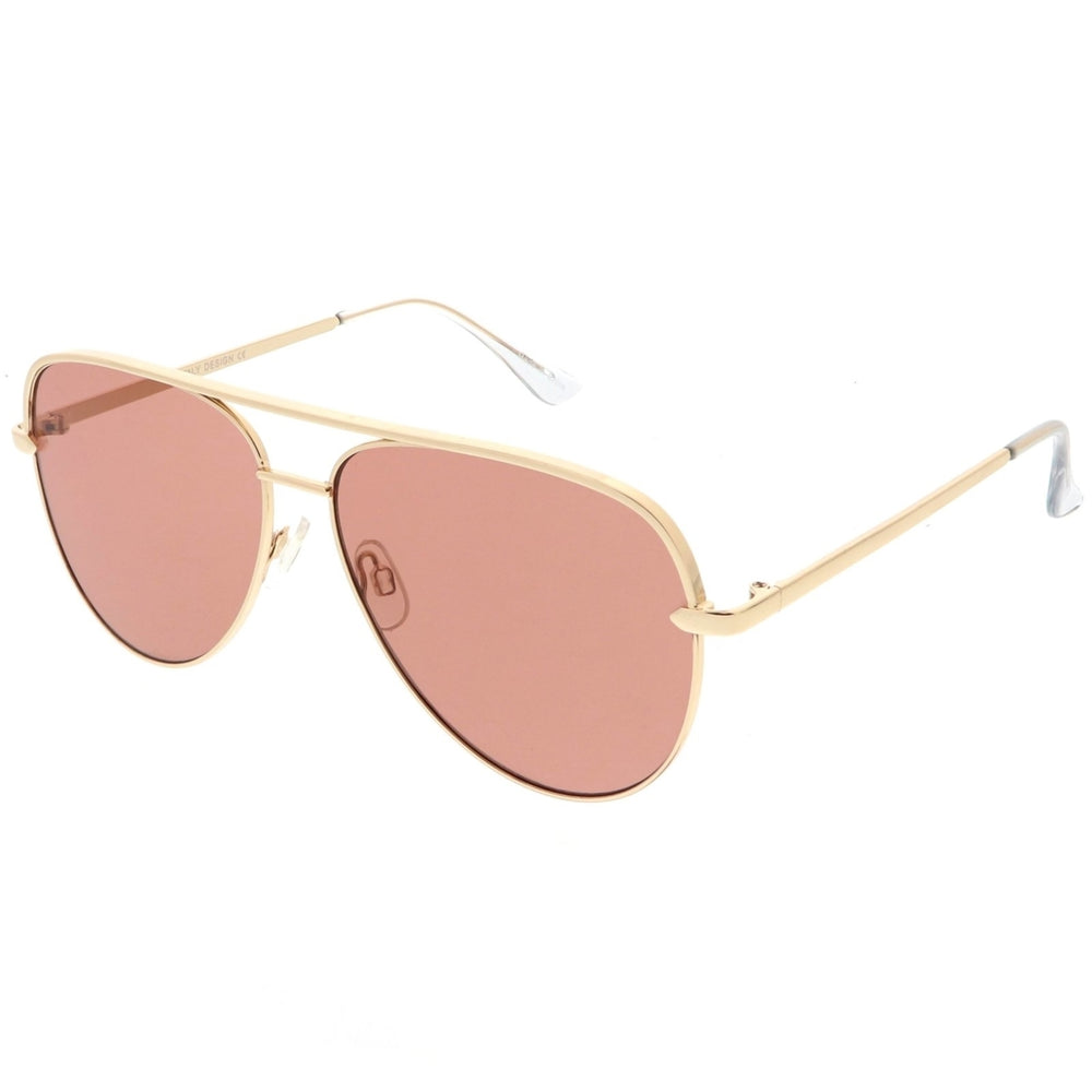 Premium Oversize Metal Aviator Sunglasses With Colored Flat Lens And Crossbar 60mm Image 2
