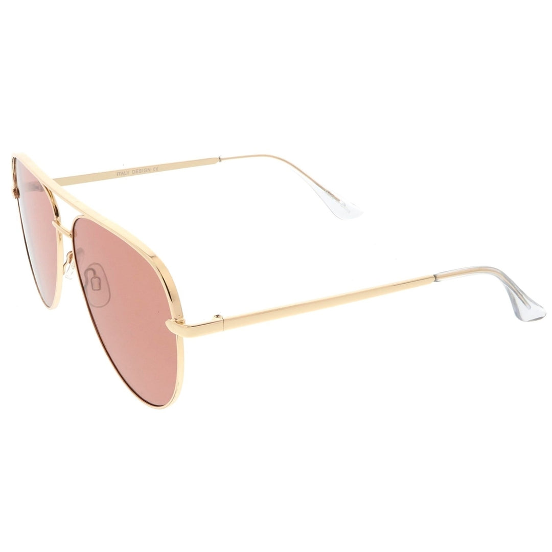 Premium Oversize Metal Aviator Sunglasses With Colored Flat Lens And Crossbar 60mm Image 3