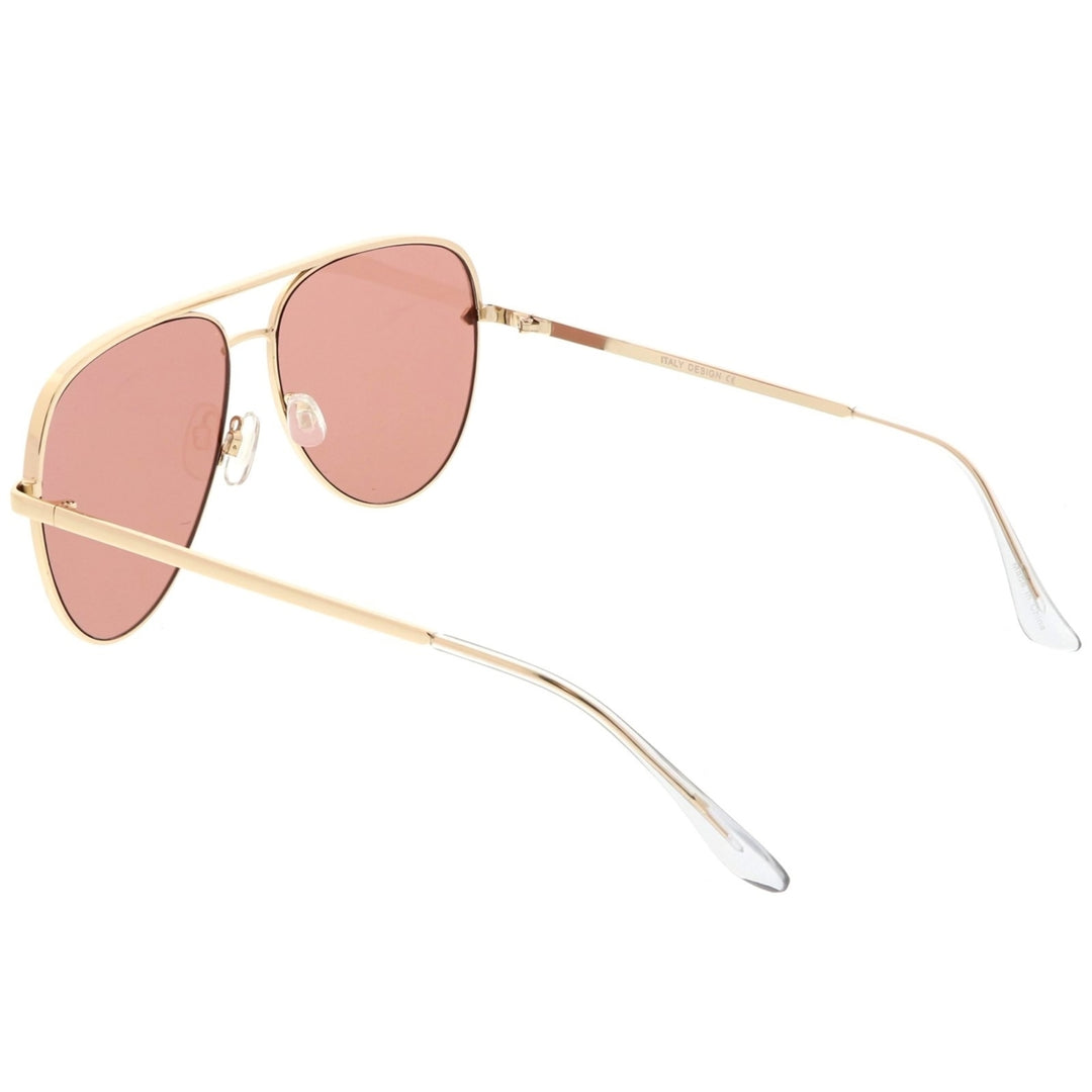 Premium Oversize Metal Aviator Sunglasses With Colored Flat Lens And Crossbar 60mm Image 4