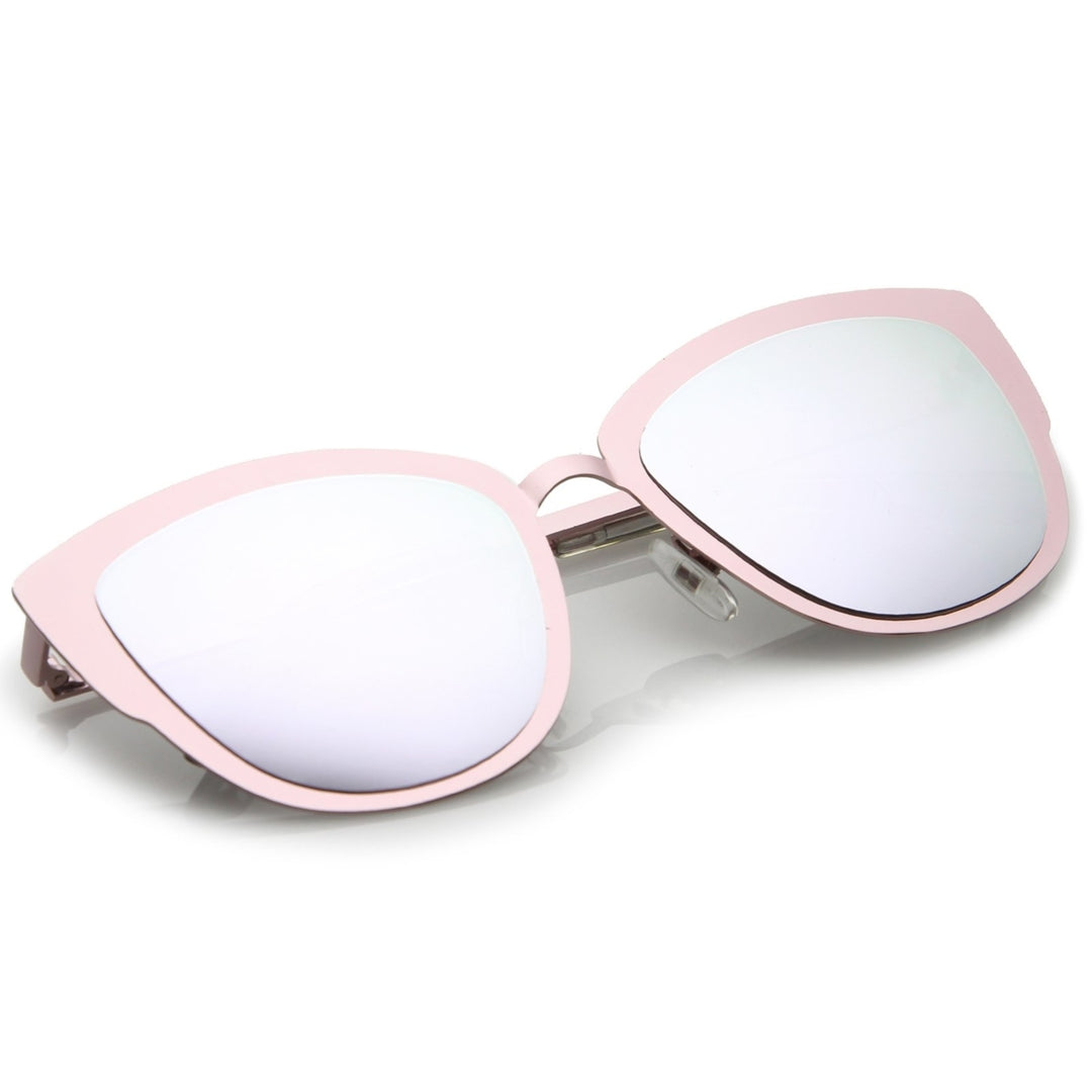 Premium Oversize Metal Cat Eye Sunglasses With Colored Mirror Lens 54mm Image 4