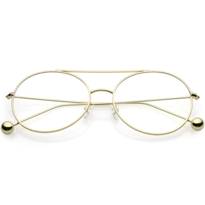 Premium Oversize Round Eyeglasses Metal Double Nose Bridge Clear Flat Lens 59mm Image 1