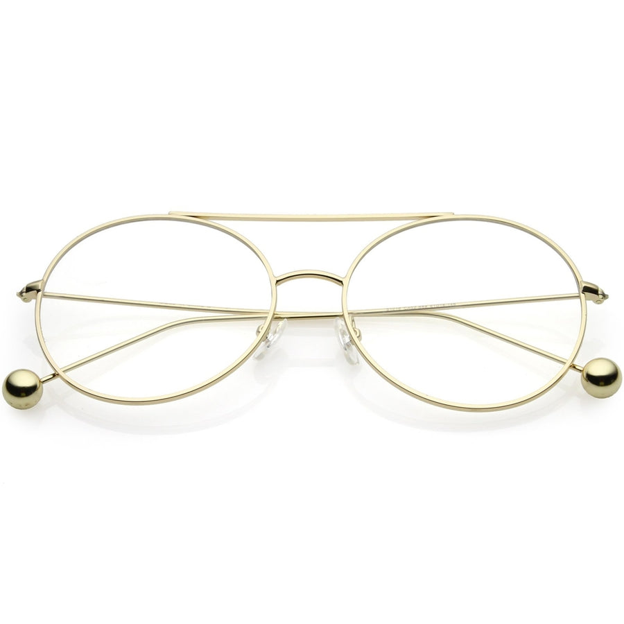 Premium Oversize Round Metal Eyeglasses Clear Flat Lens 59mm Double Nose Bridge Image 1