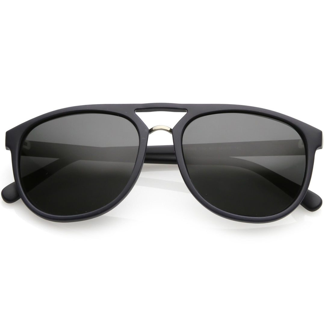 Premium Polarized Flat Top Aviator Sunglasses Metal Nose Bridge Round Lens 55mm Image 1