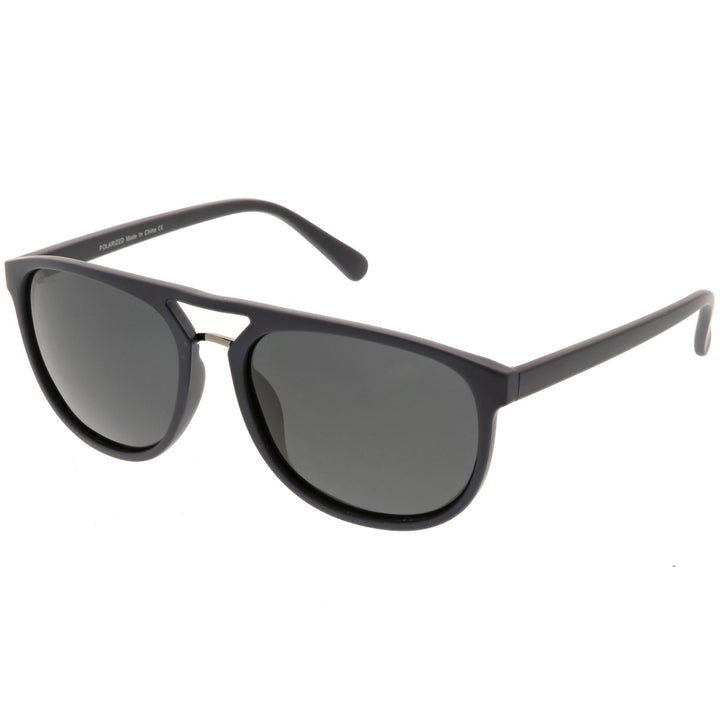 Premium Polarized Flat Top Aviator Sunglasses Metal Nose Bridge Round Lens 55mm Image 2