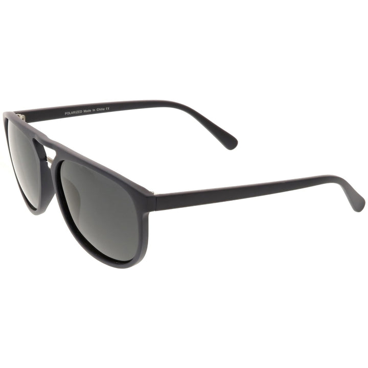 Premium Polarized Flat Top Aviator Sunglasses Metal Nose Bridge Round Lens 55mm Image 3