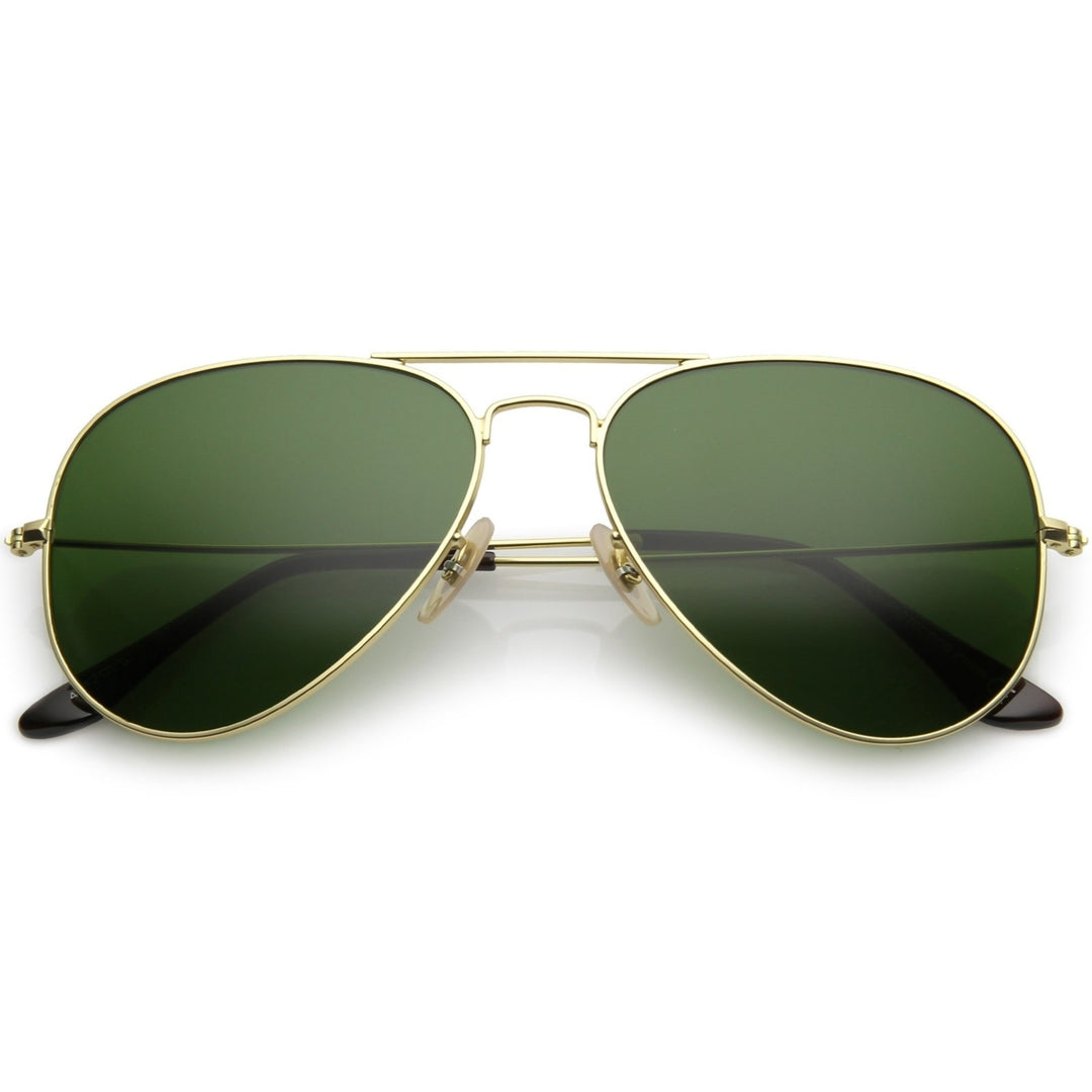 Premium Small Matte Metal Aviator Sunglasses Green Tinted Glass Lens 57mm Image 1