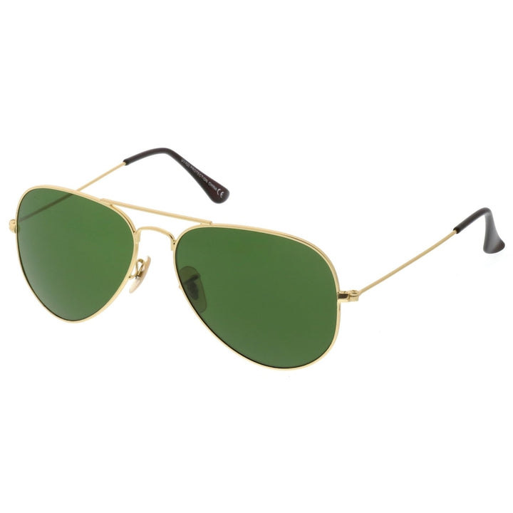 Premium Small Matte Metal Aviator Sunglasses Green Tinted Glass Lens 57mm Image 2