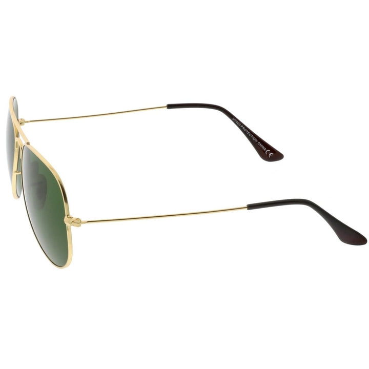 Premium Small Matte Metal Aviator Sunglasses Green Tinted Glass Lens 57mm Image 3