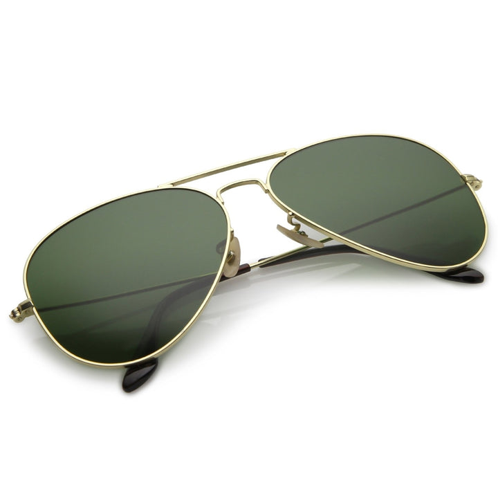 Premium Small Matte Metal Aviator Sunglasses Green Tinted Glass Lens 57mm Image 4