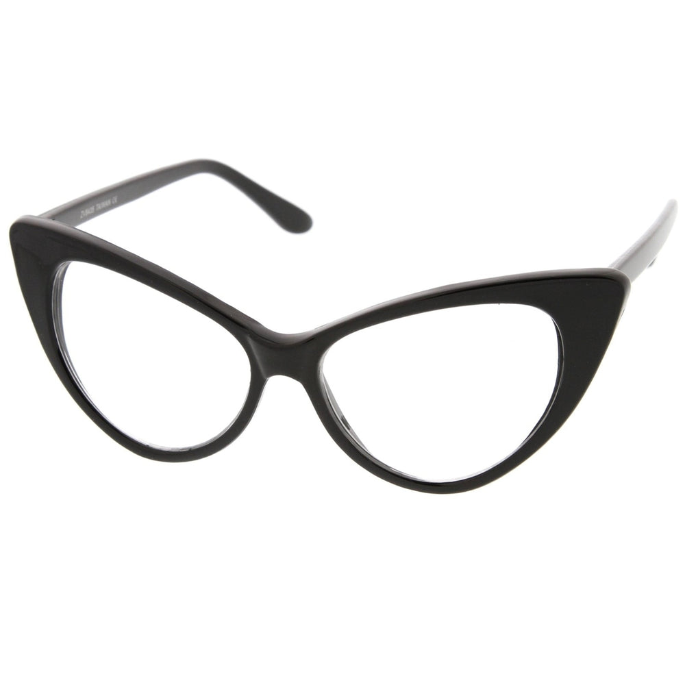 Retro High Sitting Temples Clear Lens Exaggerated Cat Eye Glasses 55mm Image 2
