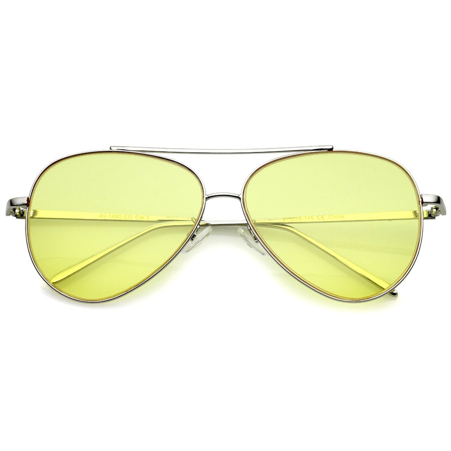 Retro Metal Frame Double Nose Bridge Color Flat Lens Aviator Sunglasses 60mm Image 1