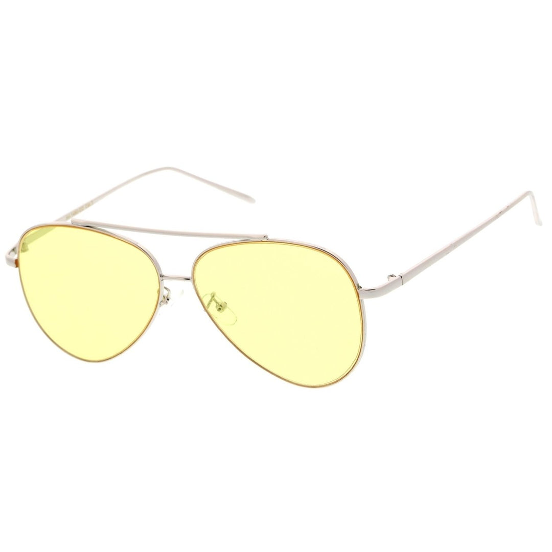 Retro Metal Frame Double Nose Bridge Color Flat Lens Aviator Sunglasses 60mm Image 2