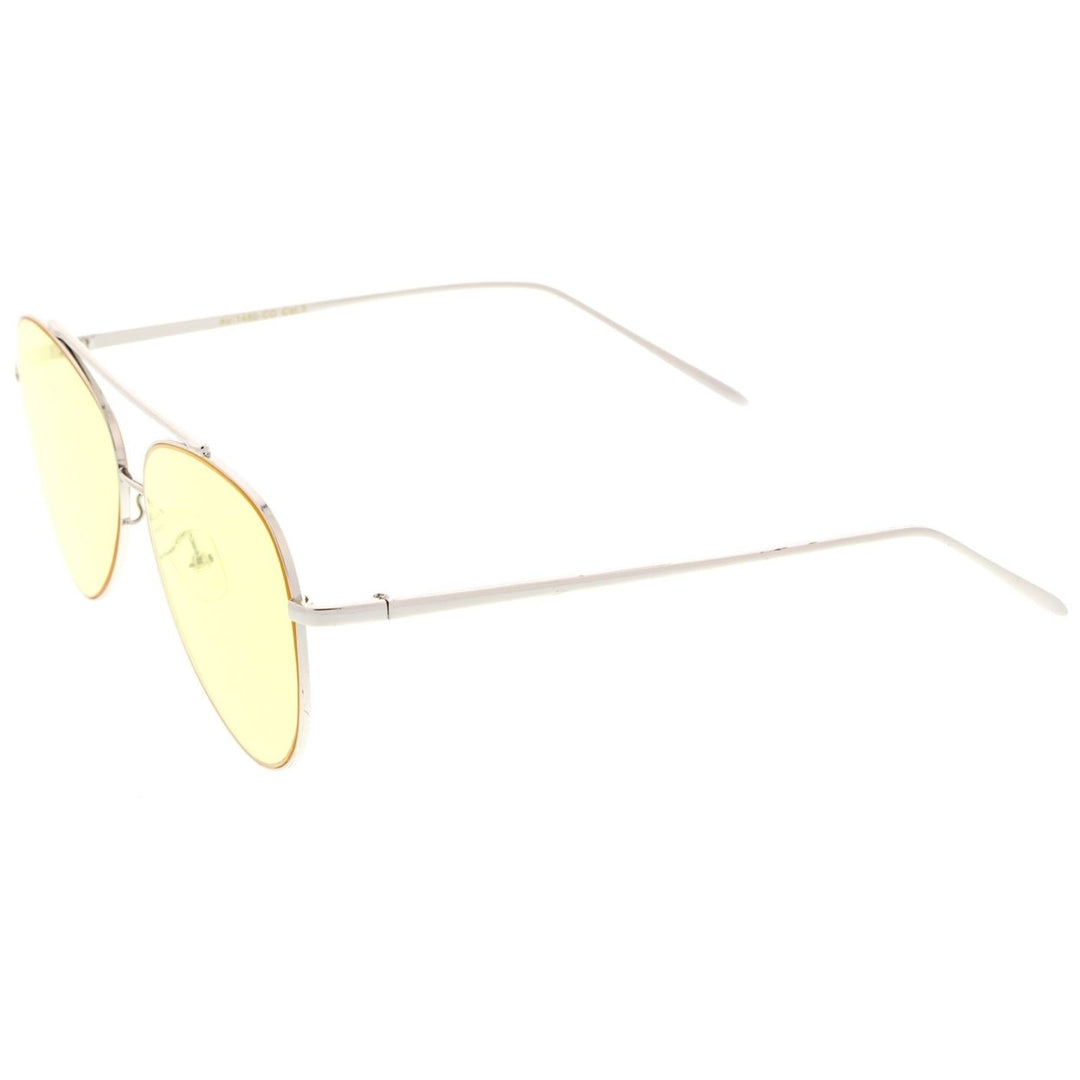 Retro Metal Frame Double Nose Bridge Color Flat Lens Aviator Sunglasses 60mm Image 3