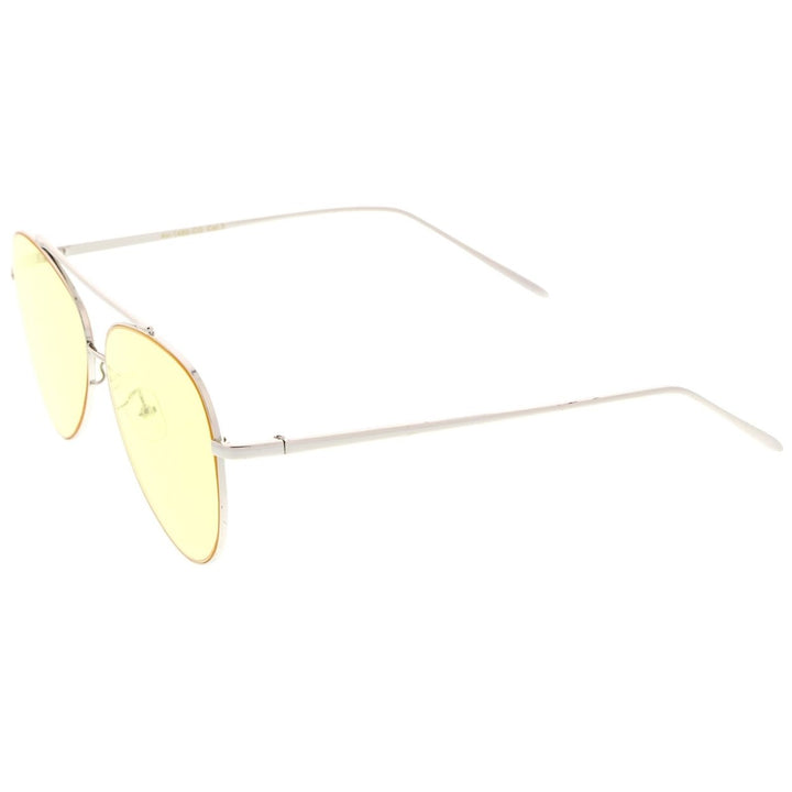 Retro Metal Frame Double Nose Bridge Color Flat Lens Aviator Sunglasses 60mm Image 3