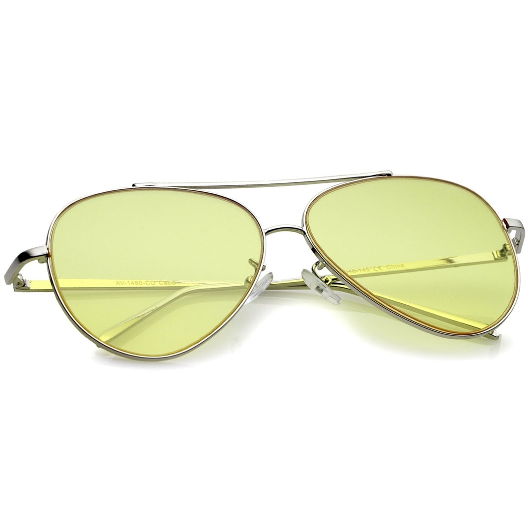 Retro Metal Frame Double Nose Bridge Color Flat Lens Aviator Sunglasses 60mm Image 4