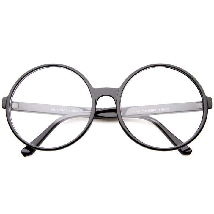 Retro Oversize Round Glasses 60mm Clear Lens Plastic Frame Eyewear Spectacles Image 1